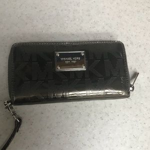MK silver metallic wallet